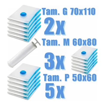 Magnow Pack Sacos A Vácuo Kit 10 Unidades Com Bomba Reutilizável Viagem Organização