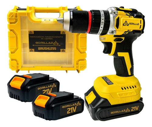 Furadeira Parafusadeira Impacto Sem Fio 2 Baterias Brushless 3/8" 10mm Gorillaz GPB-100 Com Maleta