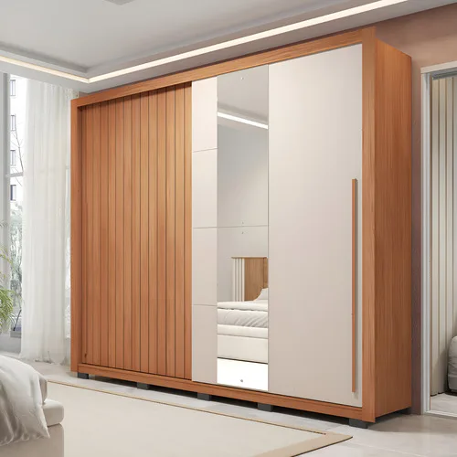 Guarda-roupa Casal Ripado Com Espelhos 2 Portas E 4 Gavetas