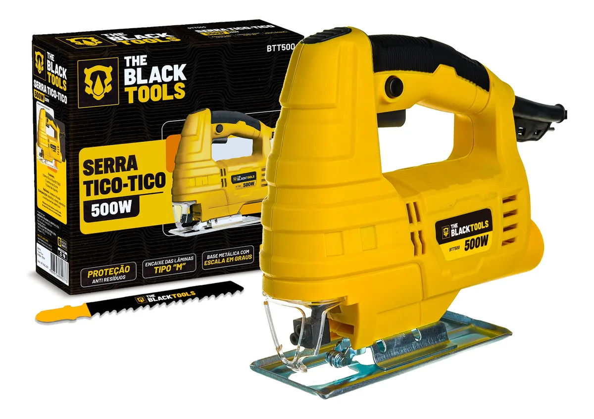 Serra Tico Tico 500w Para Madeira Metal Com Base Ajustável Botão De Trava Com Lâmina Btt-500 The Black Tools