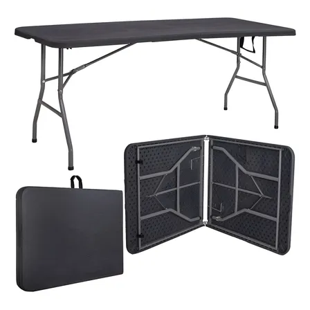 Mesa Dobrável Vira Maleta Com Alça Portátil 1.80m Para Camping Pesca Jardim Área Externa Ou Interna Salão De Festas Gourmet Cor Preto Luvinco