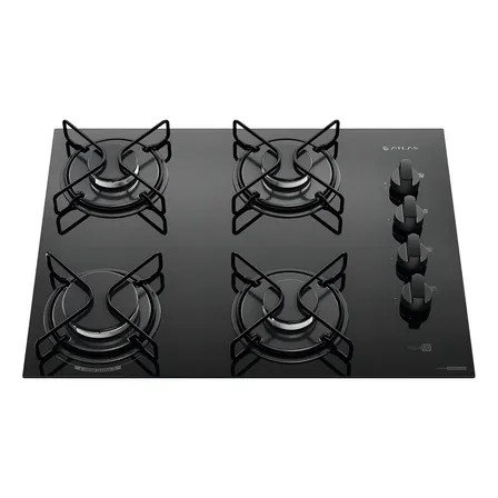 Cooktop 4 Bocas Atlas Agile Up Mesa Vidro Mega Chama Bivolt Preto