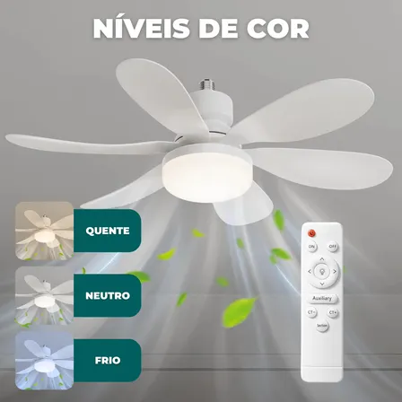 Ventilador De Teto Silencioso Econômico Com Luz Led Lâmpada Top Embutida 3 Cores Ajustáveis Modos Timer Controle Remoto... 50 Cm Branco 127/220v Plástico 50 Hz X 60 Hz