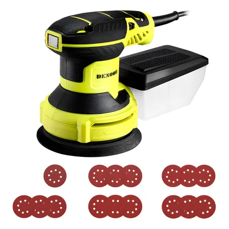 Lixadeira Orbital 350w Profissional Circular 125mm Velocidade Variável Com 16 Lixas E Auto Sucção Coletor De Pó Desoon Preto 127v