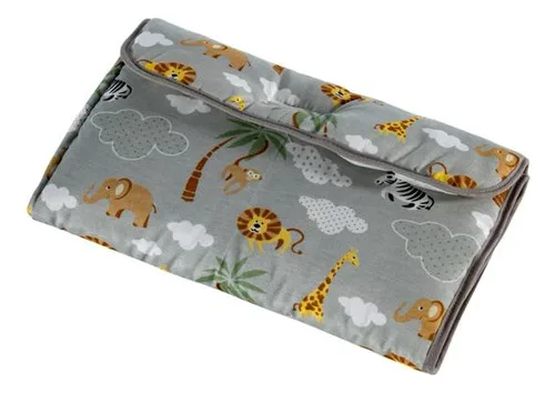 Trocador Portátil De Fralda Bebê Impermeável C Bolso Lateral Cor Safari Cinza Chevron