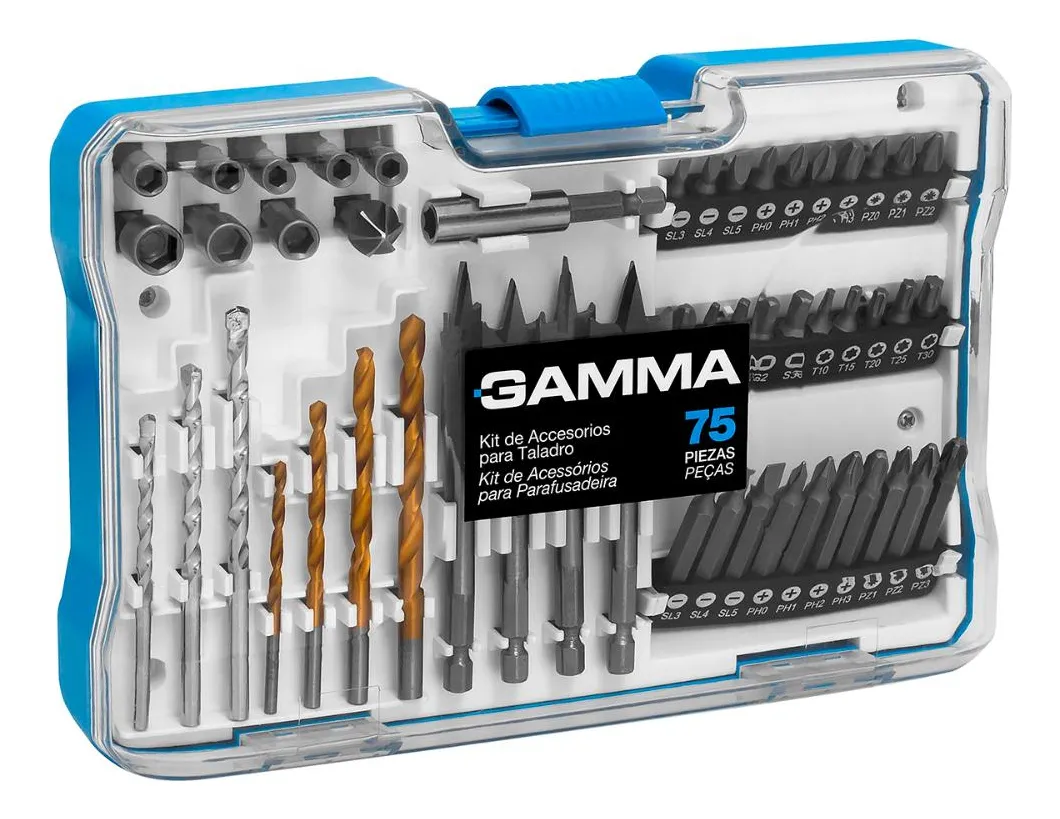 Jogo Acessorios 75 Pçs Furadeira Parafusadeira Gamma G19516
