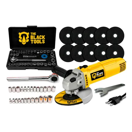 Esmerilhadeira Lixadeira Angular 4.1/2 Profissional + Kit De Soquetes 40 Peças The Black Tools