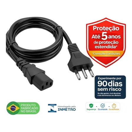 Plus Do Brasil Cabo De Força Energia 10a Tripolar P/ Pc Fonte Computador Cpu Monitor Eletrônicos C13 Panela Eletrica Pressão Robo Aspirador Br - Certificado Inmetro - Fabricado No Brasil