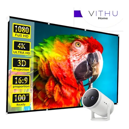 Tela Projeção Vithu Home 150 Polegadas Para Projetor Full Hd 4k Uso Interno E Externo Lona Com Ilhos 2,5m Grande Cinema Projetores