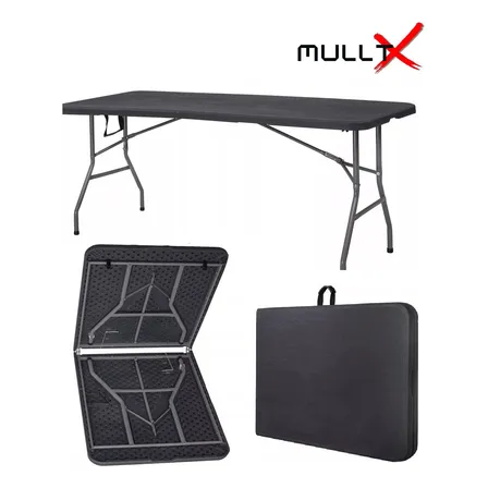 Mesa Dobrável Vira Maleta Com Alça Portátil 1.80m Para Camping Jardim Praia Pesca Mesa Portátil Grande Forte Resistente Marca Mulltx Cor Preto