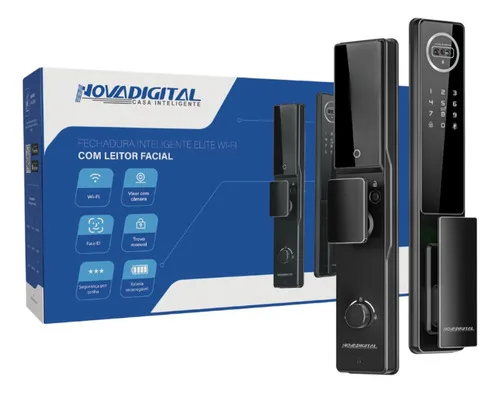 Fechadura Inteligente WiFi Novadigital com Câmera Biometria Face ID Visor Tuya Smart Life SL-IDE Elite Bateria Recarregável Preta