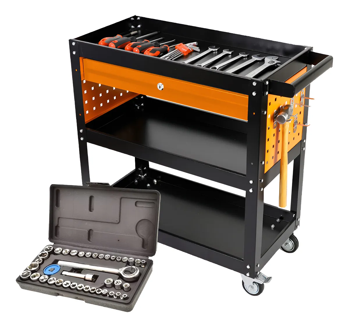 Kit Carrinho Ferramentas Gaveta E Placas+ Soquete Sext 40pcs