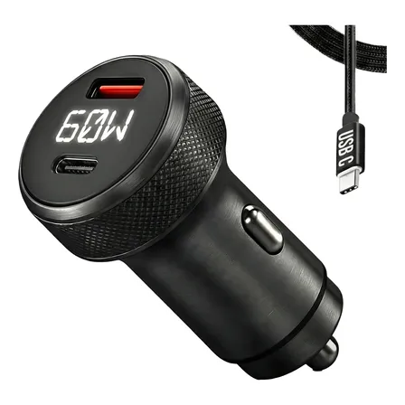 Kit Tomada Veicular Usb Carregador Turbo Carro Plug Acendedor 60w Display Led Tipo C Android Ios Portátil Rápido Embutir Voltímetro Usb-c Cinzeiro Extensao Saídas Marca Pro Phone See