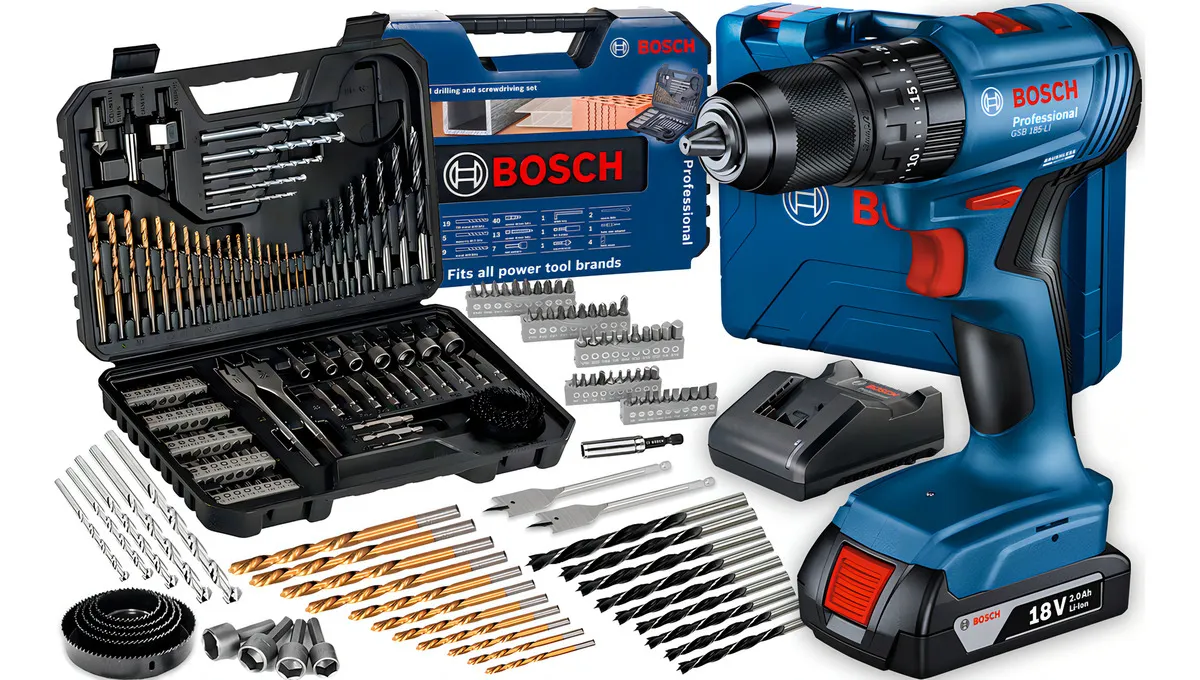 Parafusadeira E Furadeira De Impacto Brushless A Bateria 18v Bosch Gsb 185-li Maleta Com Kit Brocas E Bits 103 Peças