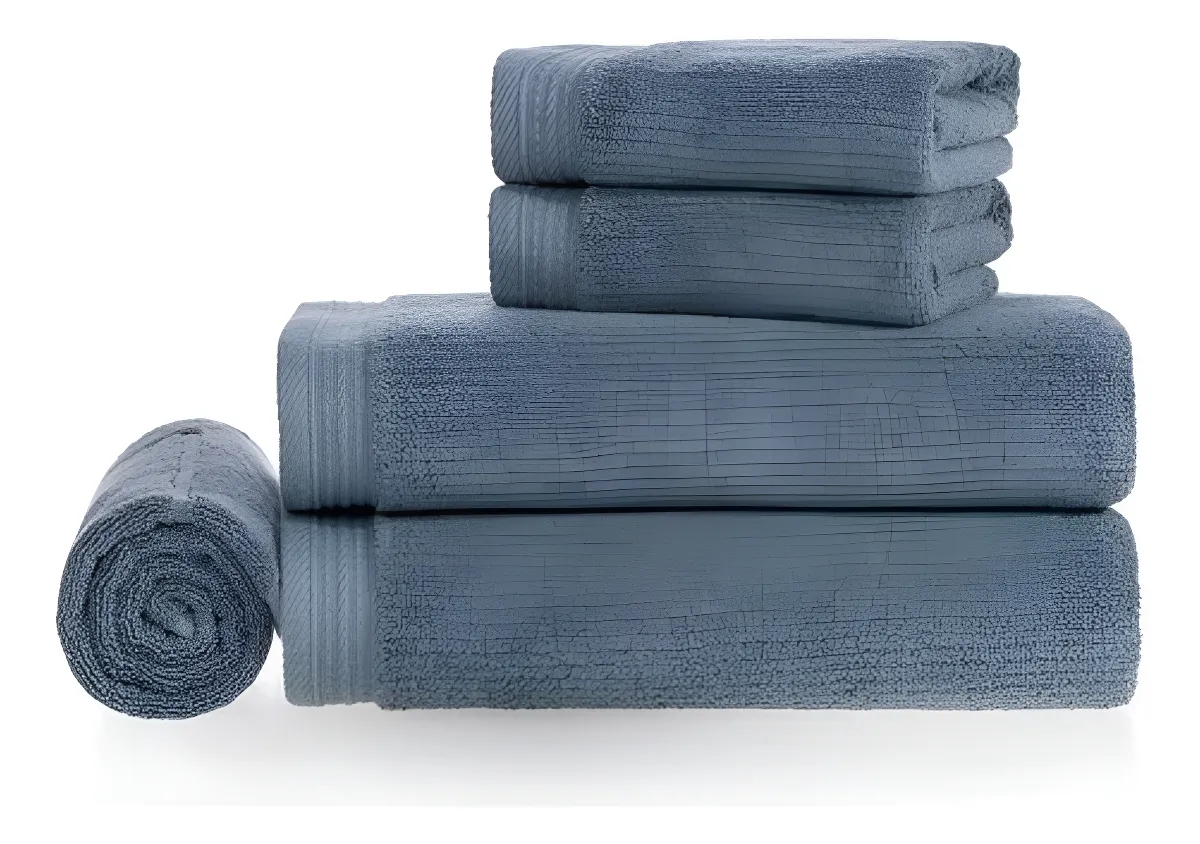 Jogo De Banho 5 Pçs 100% Algodão Fio Penteado Softmax Unika 450g/m² Imperial Azul Sereno Karsten