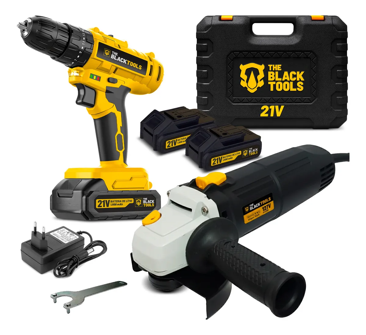 Furadeira Parafusadeira De Impacto 21V 3/8 10mm Bivolt 1400 Rpm C/ Maleta + Esmerilhadeira Angular 4.1/2" 710W 11000 Rpm