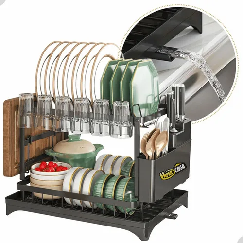Escorredor De Louça Inoxidável 2 Andares Drenagem Automática 360° Para Pratos Tigelas Talheres Hiper Casa Megastore Preto