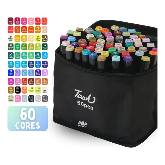 Canetinhas Touch Coloridas Caneta Marca Texto Ponta Dupla Estojo 60 Cores Kit Bolsa Estojo Para Colorir Conjunto Bolsa De Canetas Marcadores Permanente Pintura Desenho Profissional