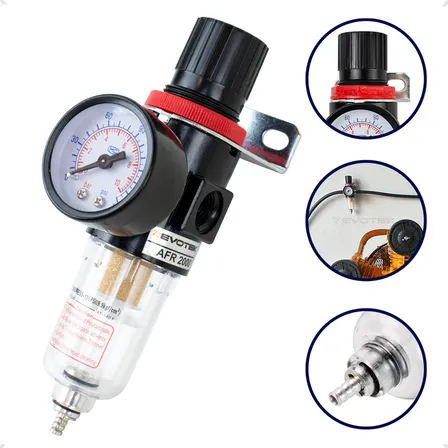 Filtro Manômetro Regulador Pressão Ar 1/4 Eliminador De Água Suporte Compressor