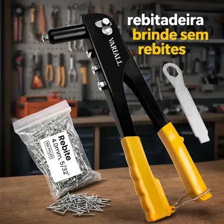 Rebitador Sulforce Manual Rebitadeira Tipo Alicate 4 Bicos + 100 Rebites Alta Resistência Uso Profissional Ideal Para Metal Alumínio Reparos Oficina Construção Fácil Manuseio