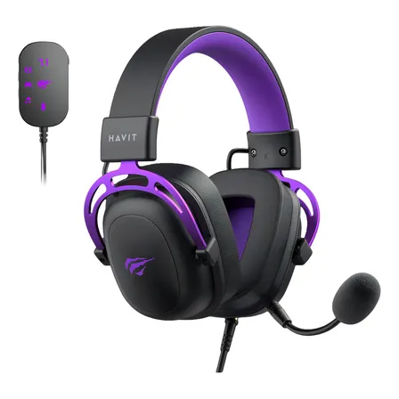Headset Gamer Havit H2002c+u Usb P2 Drivers 53mm Cor Preto E Cor preto e roxo