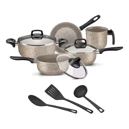 Jogo De Panelas 8 Peças Teflon Antiaderente C Tampa De Vidro Cor Ceramic