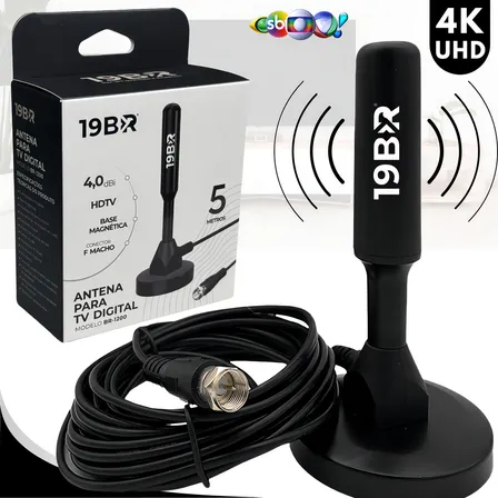 Antena Digital 4k Hd Interna Externa Para Tv Samsung LG Smart Led Lcd 3d Uhf Cabo Longo De 5 Metros Com Base Magnética