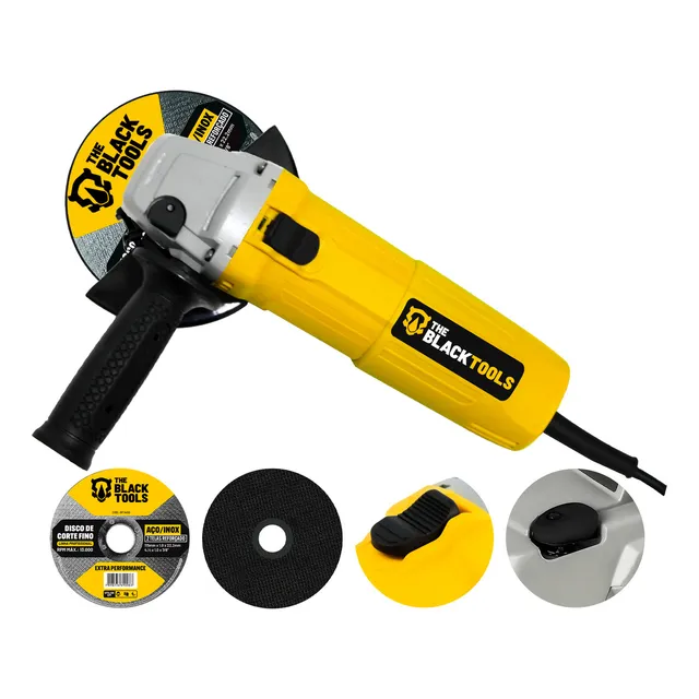 Esmerilhadeira Lixadeira Angular 4.1/2 11000rpm 780w The Black Tools Cor Amarelo Com 2 Discos De Corte 127v 60hz