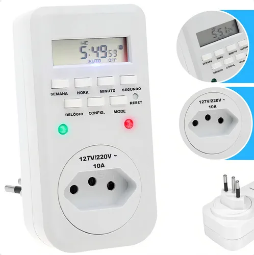 Timer Temporizador De Tomada Digital Programável Lcd Bivolt Com 18 Programações Inteligentes Economia De Energia Automação Para Piscina Bomba Hortas Jardins