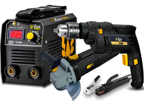 Maquina Solda Inversora Elétrica 120A MMA/TIG + Furadeira De Impacto 550W 3/8" + Esmerilhadeira Angular 4.1/2" 710W