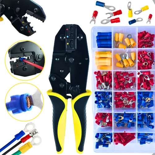 Kit Alicate Prensa Crimpar Terminal Elétrico Pré-isolados Conectores Olhal Garfo Cietec