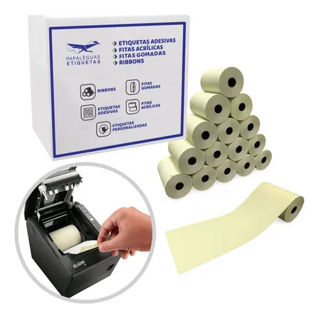 Caixa 30 Un Bobina Cupom PDV 80mm X 30metros Térmico Amarelo Caixa 30 Unidades Fiscal e Senha Papaléguas Etiquetas