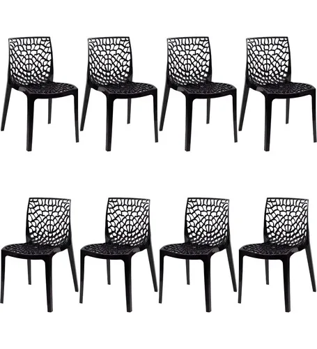 Kit 8 Cadeiras Gruvyer Decorativa Jantar Moderna Empilhável Estrutura Da Cadeira Preto Assento Preto