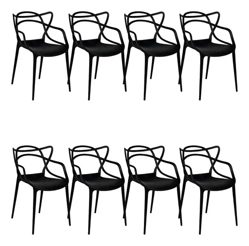 Kit 8 Cadeiras Allegra Pretas Polipropileno Empilháveis Jantar