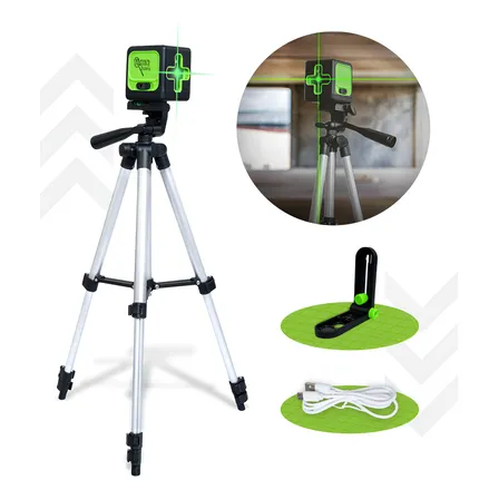 Nível A Laser Verde 2 Linhas Esquadro + Suporte + Tripé Recarregavel Profissional Prumo 20m Autonivelante Bateria Nano Bateria