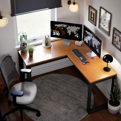 Escrivaninha de Canto Berlim Em L Cinamomo Mesa para Computador Home Office Gamer Estudo Trabalho MDP MDF Moderna Tampo Amplo Estrutura Preta