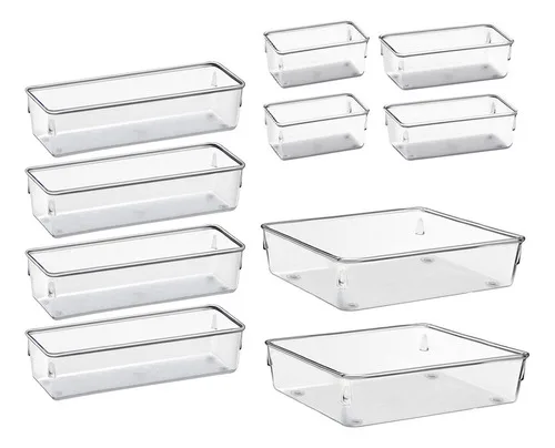 Kit 10 Organizador Multiuso Modular Gaveta Acrilico Rebirth Cor Cristal