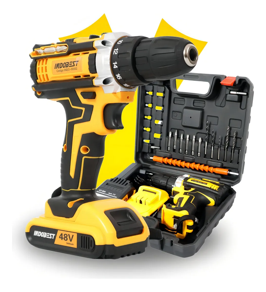 Parafusadeira Furadeira Sem Fio 2 Baterias 340w 1550 Rpm Cor Amarelo 127/220v