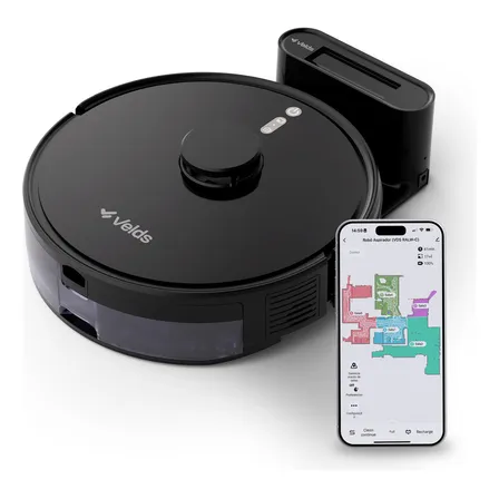 Robô Aspirador De Pó Velds 3 Em 1 Varre Aspira E Passa Pano Com Mapeamento Via App E Sensor Antiqueda, Preto 127/220v