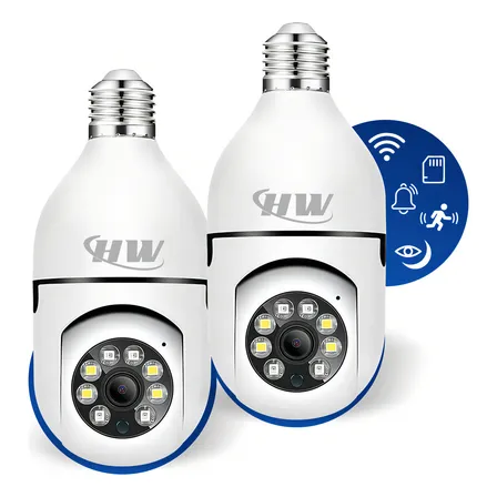 Kit C/ 2 Câmeras Lâmpada IP Wi-Fi 360° | Visão Colorida | Áudio | Sensor de Movimento | E27 - HW