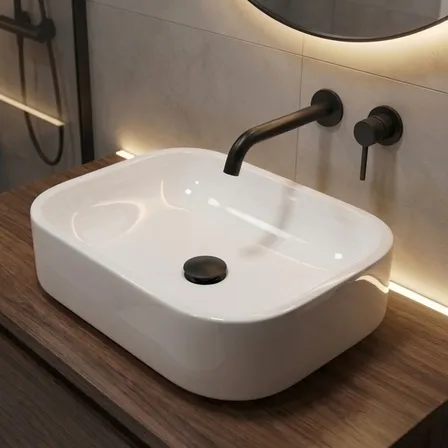 Cuba Pia De Apoio Sobrepor 37x27cm Branca Para Banheiro Lavabo Armário Gabinete Suspenso Luce - Orcia Branco Brilhante