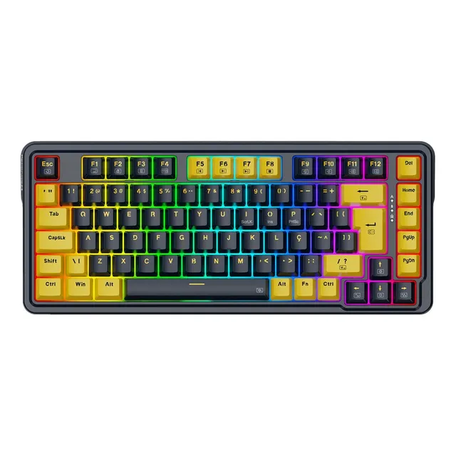 Teclado Gamer Mecânico Redragon Elf Preto E Amarelo Rgb Português Brasil