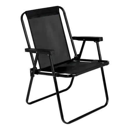Cadeira de Praia Alta Mor Preta Dobrável em Aço – Conforto e Resistência para Praia, Piscina, Camping e Lazer, Estrutura Reforçada, Fácil de Transportar