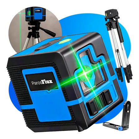 Nível A Laser Verde Esquadro + Suporte + Tripé Profissional Recarregável 20m Metros 2 Linhas 3d Autonivelante