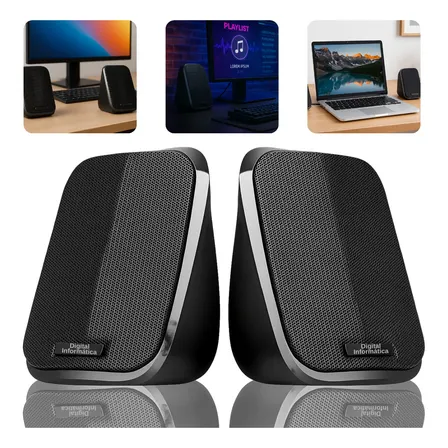 Caixa Caixinha De Som Para Computador Gamer Pc Notebook Projetor Potente Subwoofer Portátil Alta Qualidade Usb P2 Cor Preto Digital Informática