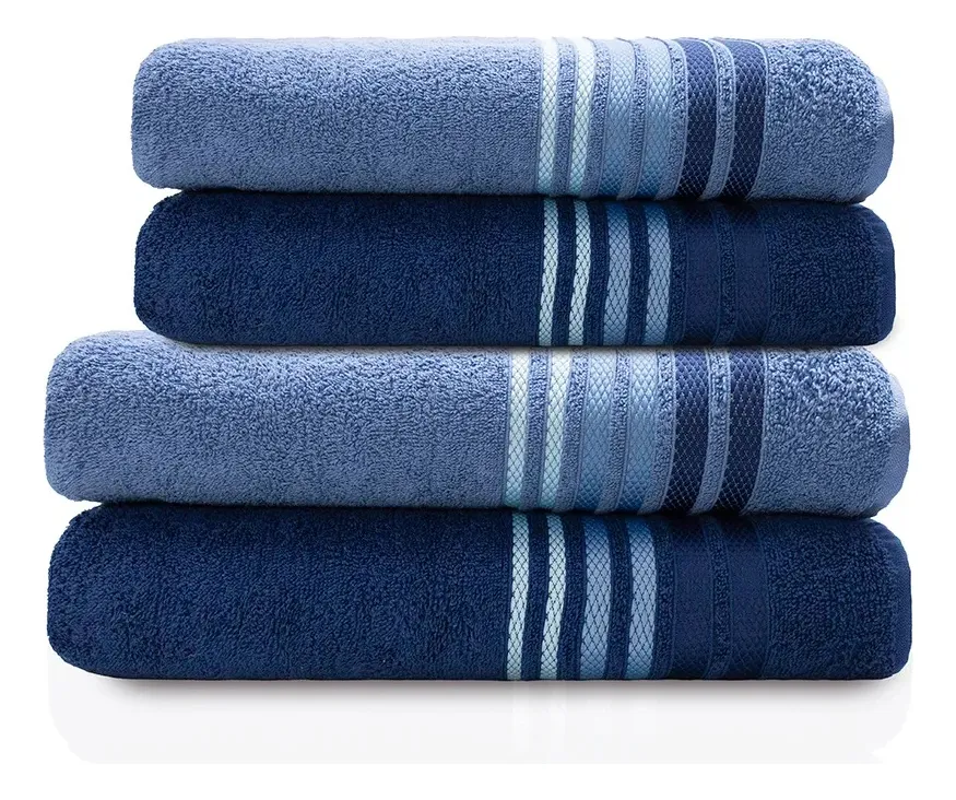 Jogo De Banho E Rosto 4 Pçs 400g/m2 Dynamo Select Camesa Marinho Com Azul Liso