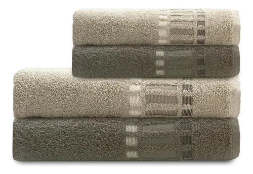 Jogo De Banho E Rosto Bossa Select 4 Algodão Camesa Marrom Com Bege Lisa