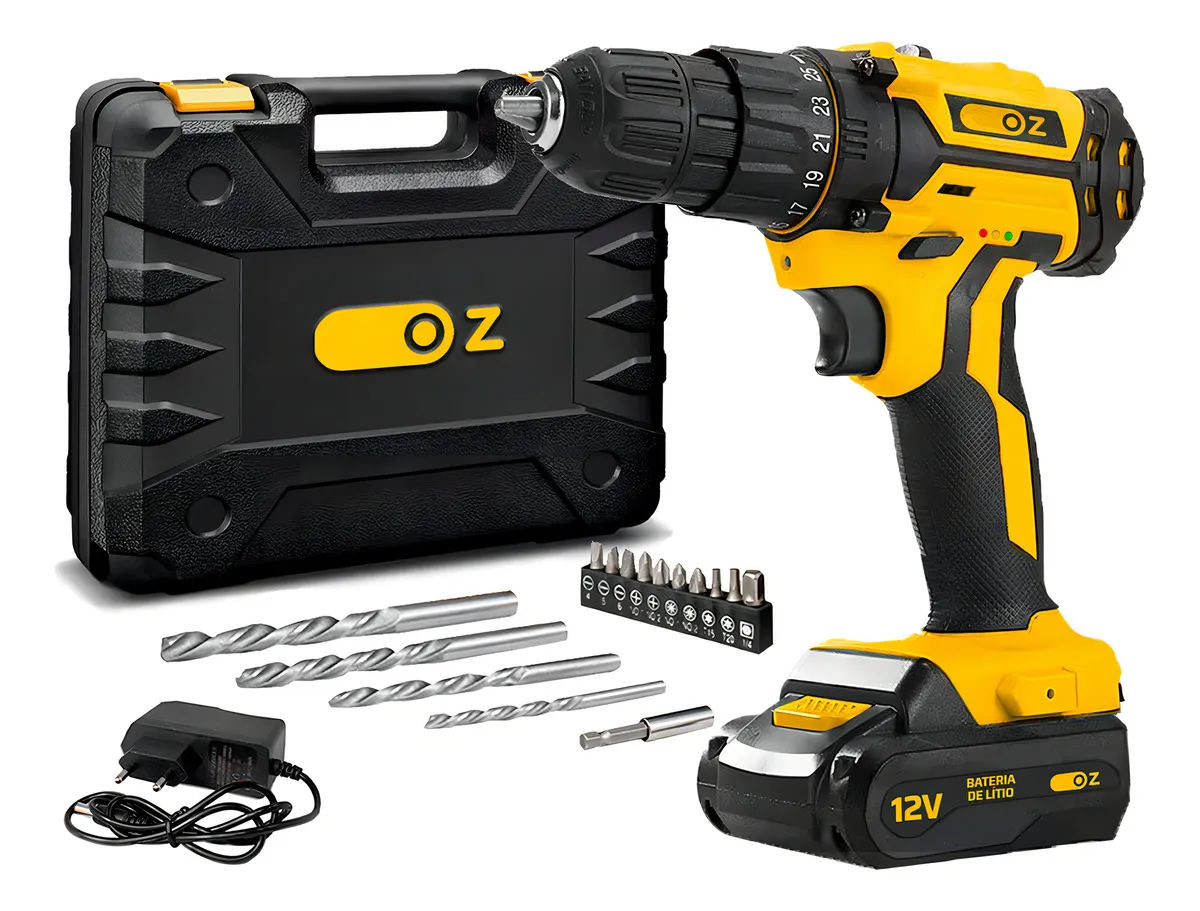 Parafusadeira Furadeira Profissional Sem Fio A Bateria 12v 10mm 3/8 Com Maleta Brocas Bits Pb3200k Oz