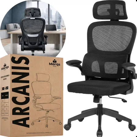 Cadeira Escritório Presidente Ergonômica Arcanis Cinza Marqs Home Com Suporte Apoio Lombar Tecido Mesh Premium Resistente Profissional Regulagem Ajuste De Altura Preto Malha