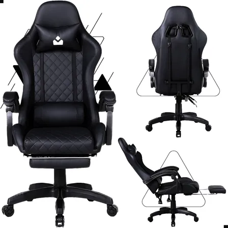 Cadeira Gamer Ergonômica Dunamis Preta Marqs Home Reclinável Apoio De Pernas Almofada Pescoço Lombar Base Giratória Preto Courino Sintético